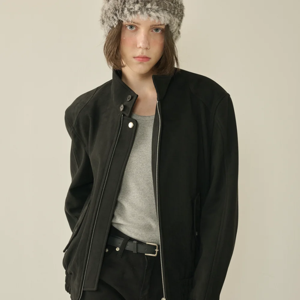 Suede High Neck Jacket_Black_W