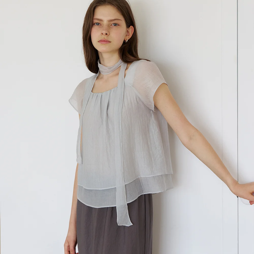 scarf set-up blouse (pale gray) orc 6051