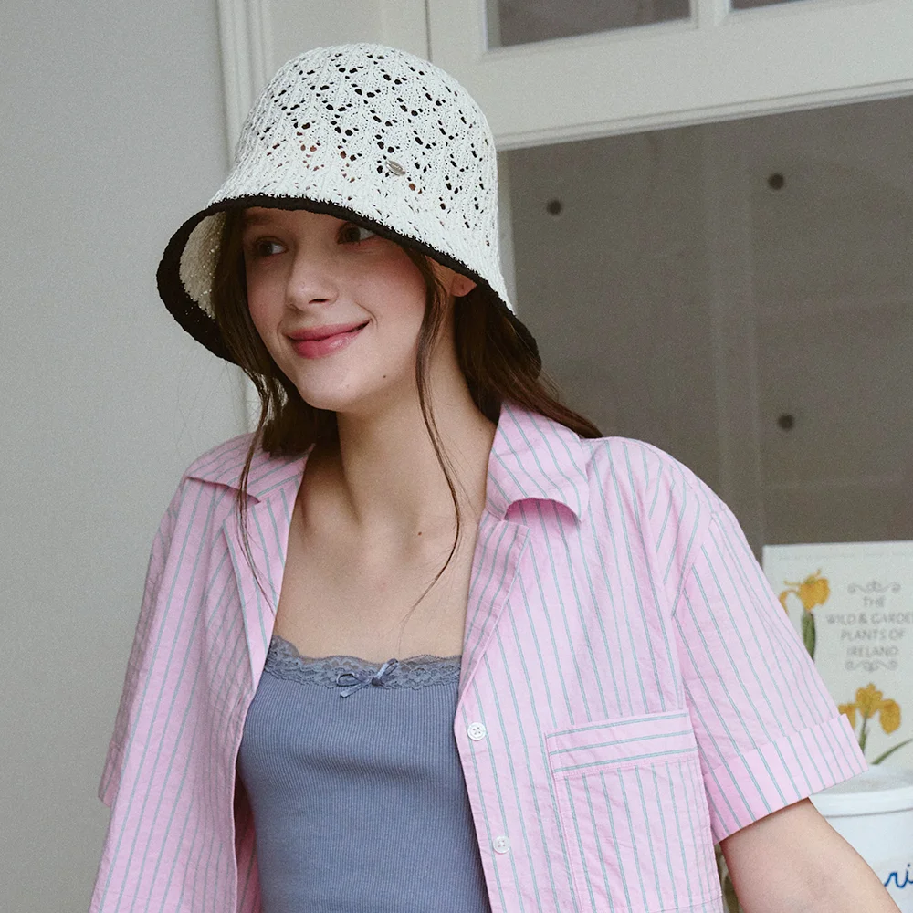 Two tone knit bucket hat_3color