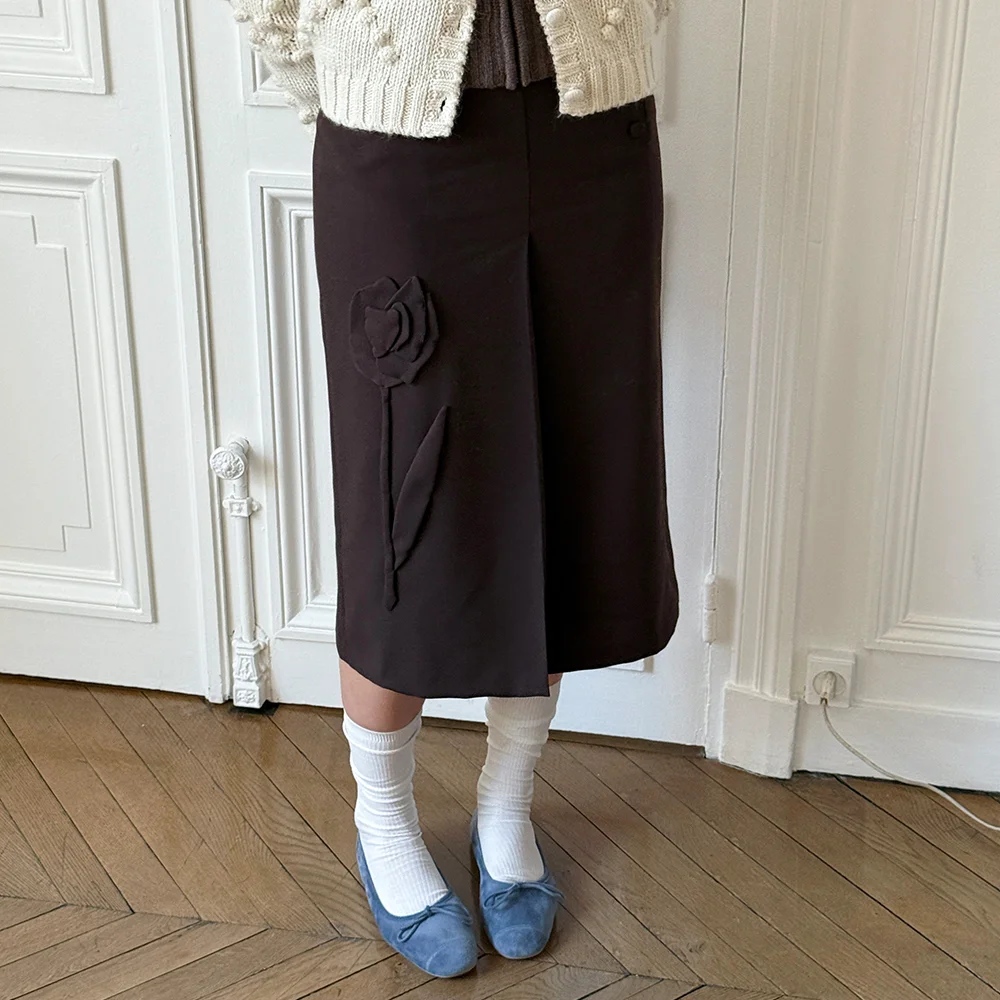 SN Rose Applique Skirt (Brown)