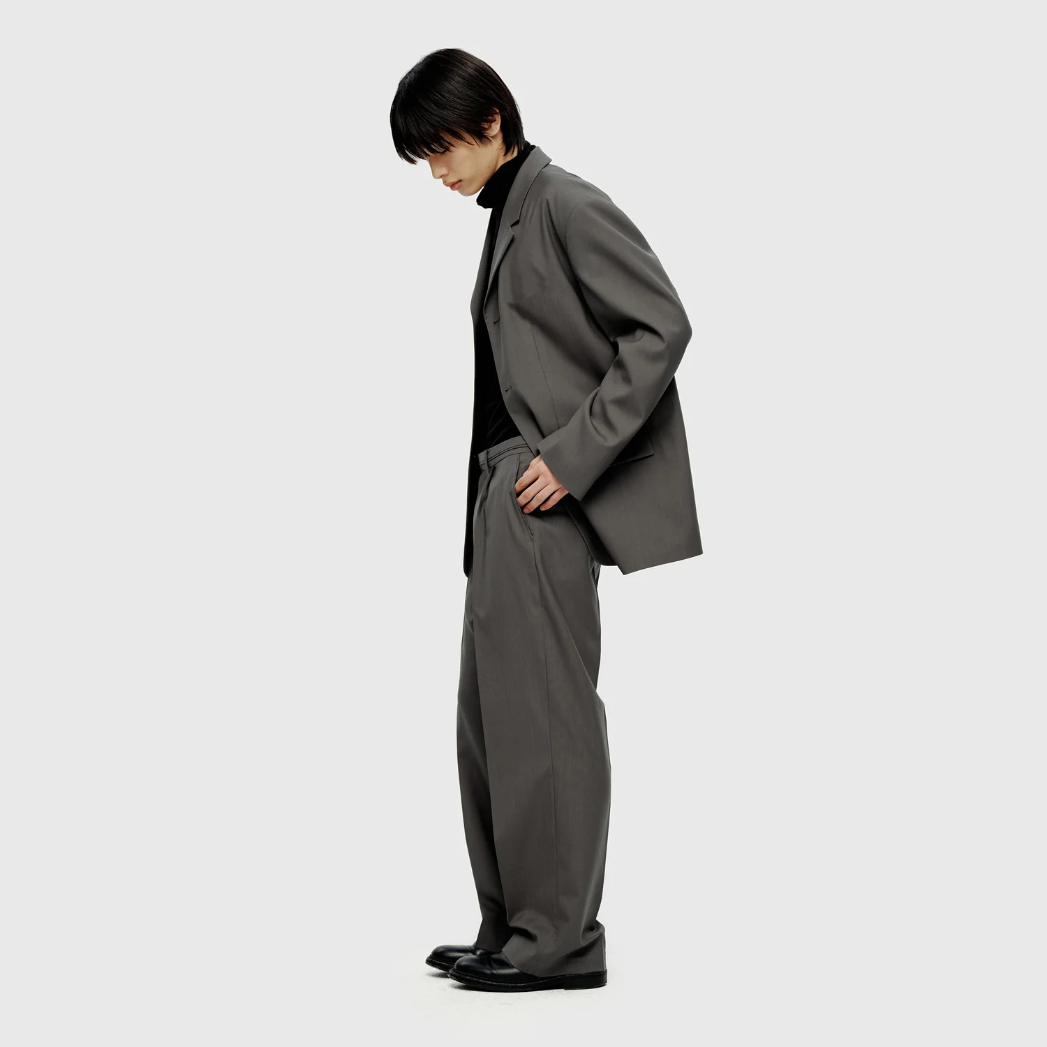 Fine Wool Waist Line Pants - Khaki Grey