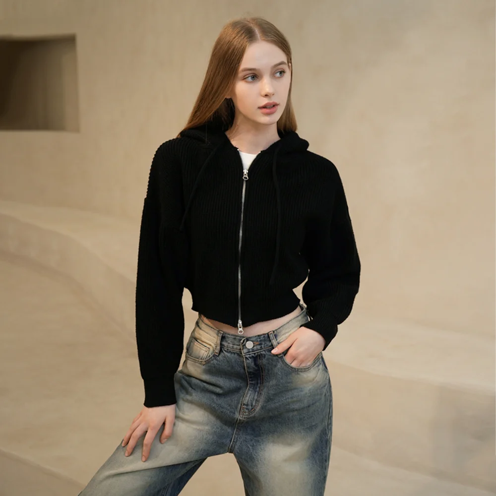 WK-04 HAZZY HOODIE CARDIGAN_BLACK