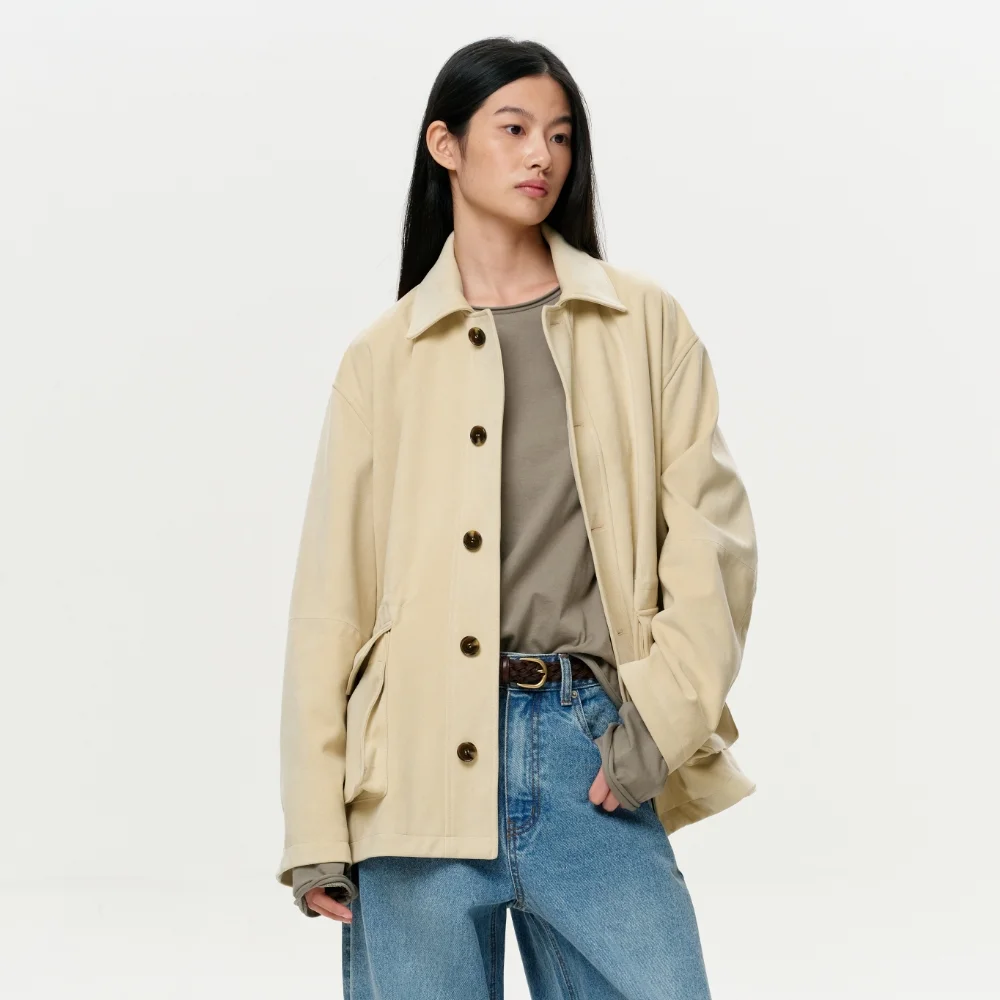 UNISEX ERA FAUX SUEDE SAFARI JACKET - CREAM