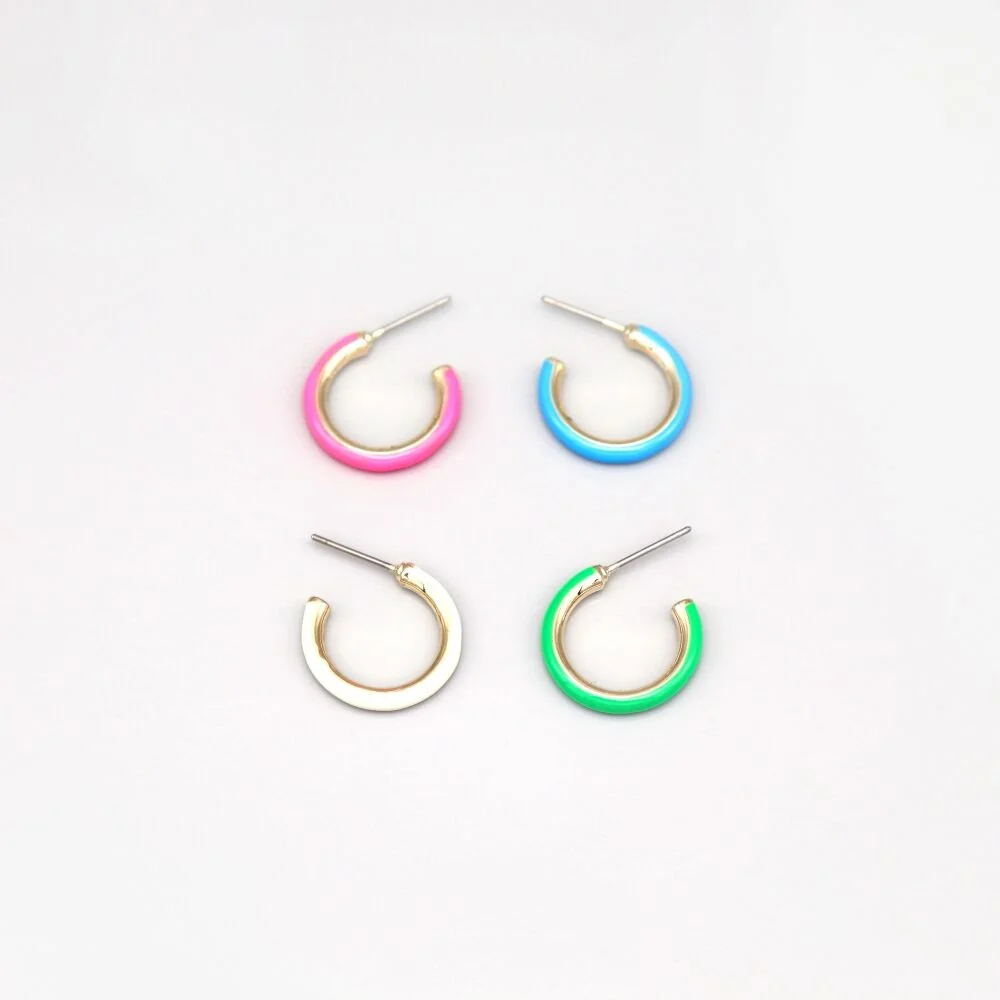 Blossom color epoxy hoop Eearings 鮮明 螢光 色 點綴 簡約 圈形 耳環
