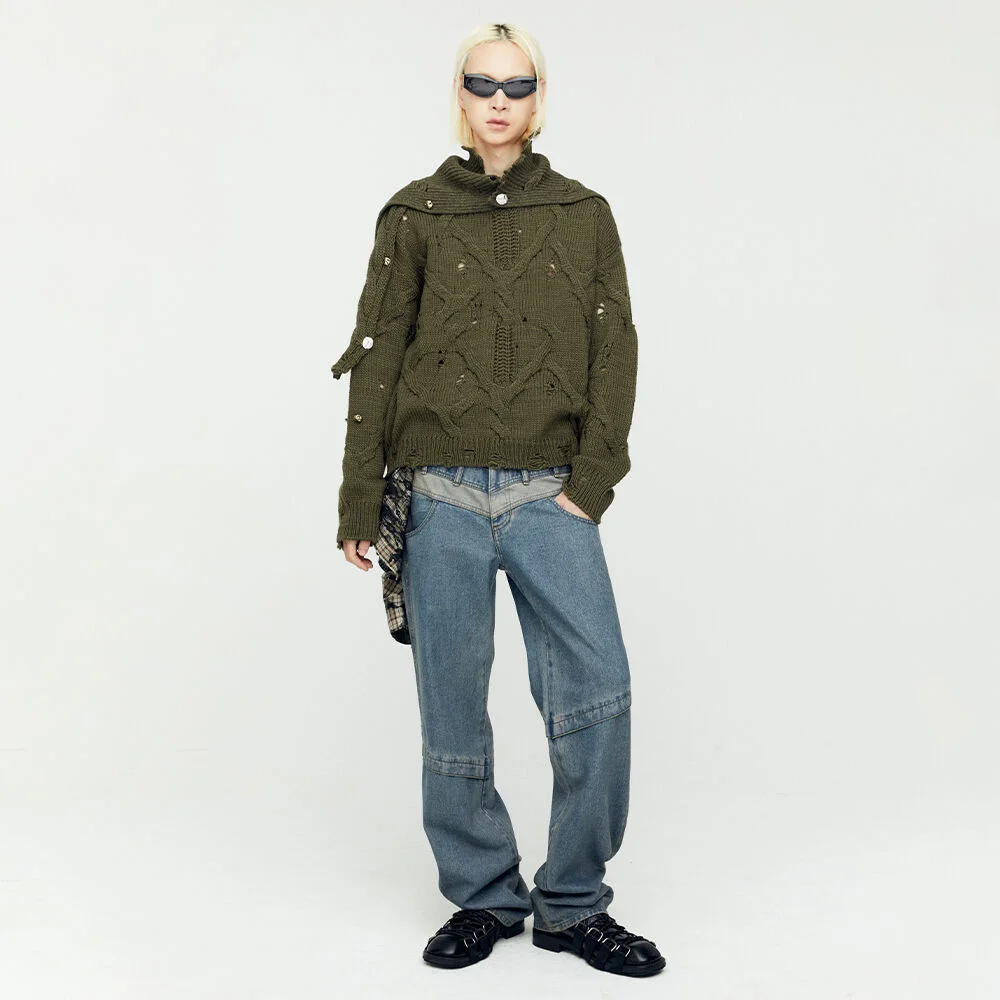 LAYERED WIDE-LEG JEANS apa740m(DUSTY BLUE)