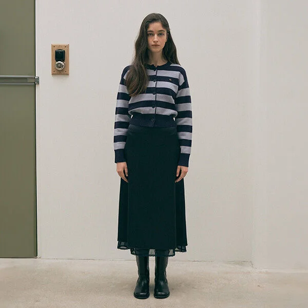 LACE SATIN SKIRT NAVY