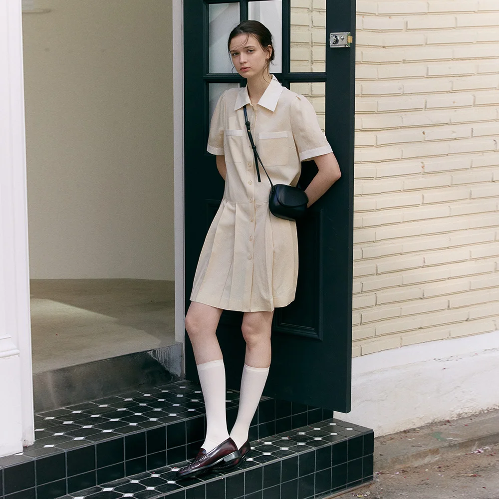 COLLAR COMBI MIDI DRESS (butter beige)