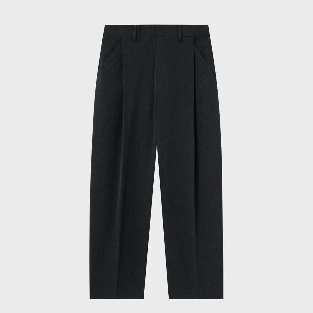 單褶 弧形 寬版 西褲_CHARCOAL GREY / ND-PO073003-20