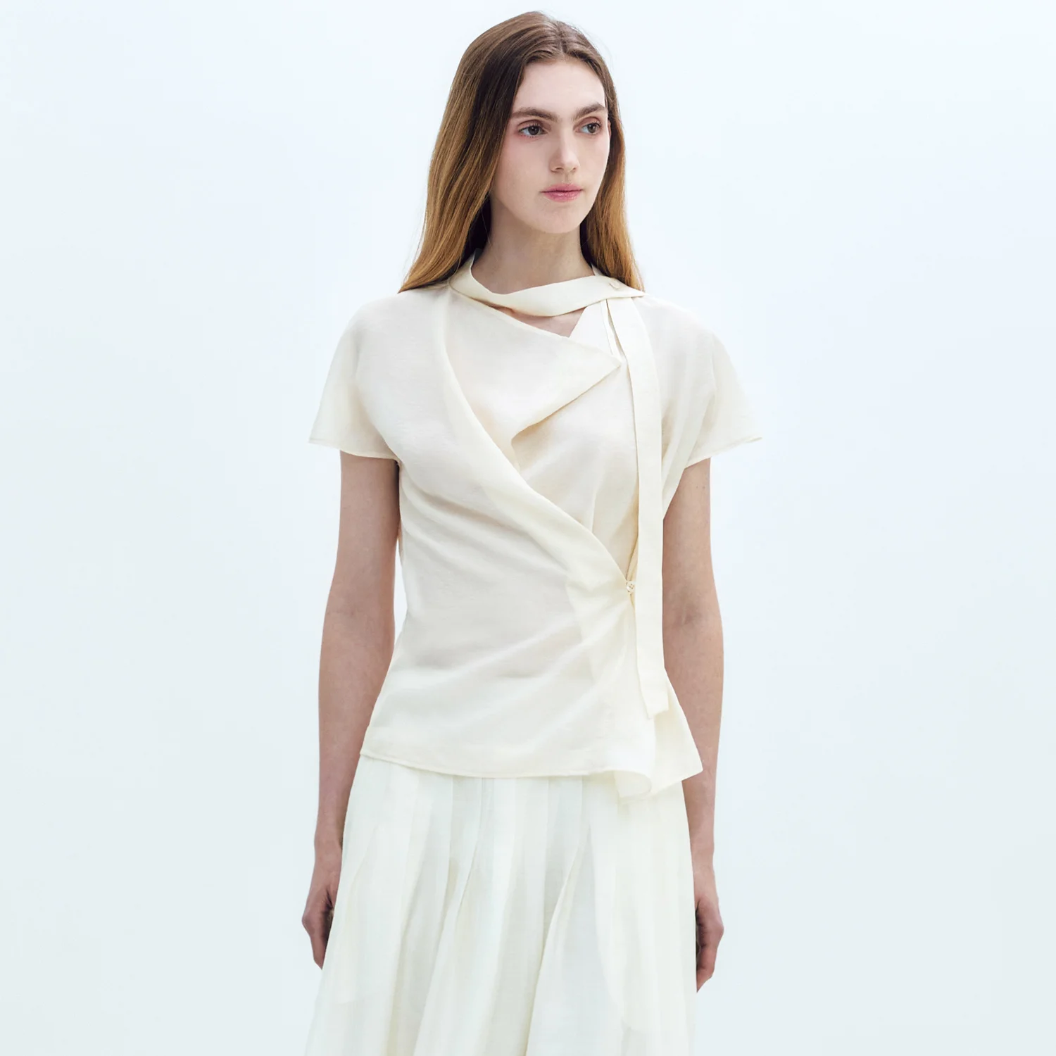 Cowl-neck Wrap Tie Blouse CREAM