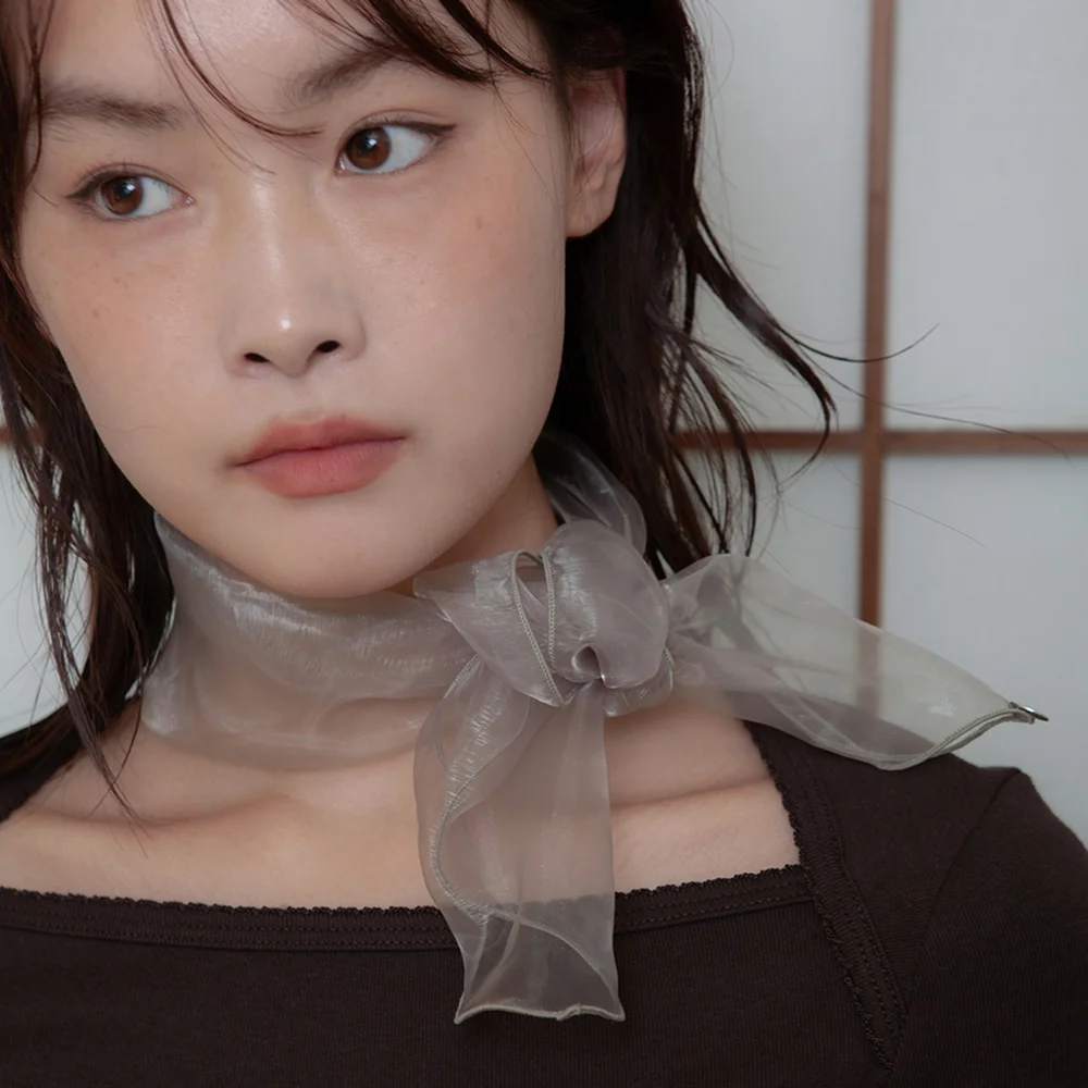 organza petit scarf - khaki grey