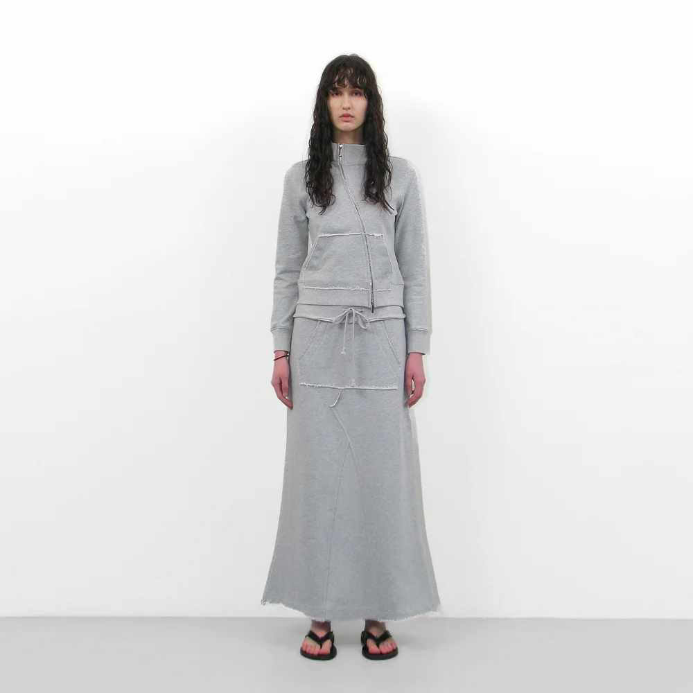 CUT-OFF POCKET SWEAT MAXI SKIRT_MELANGE