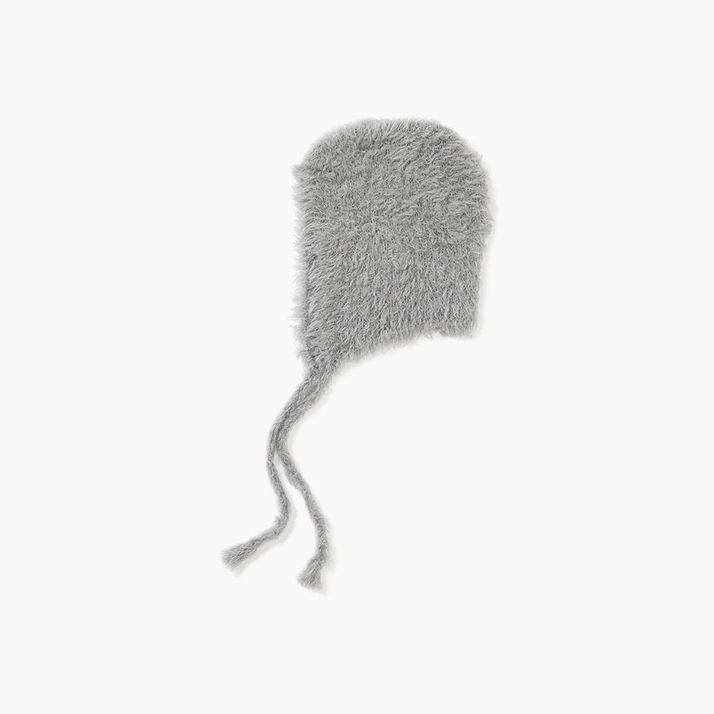 HAIRY EARFLAP BEANIE_melange grey