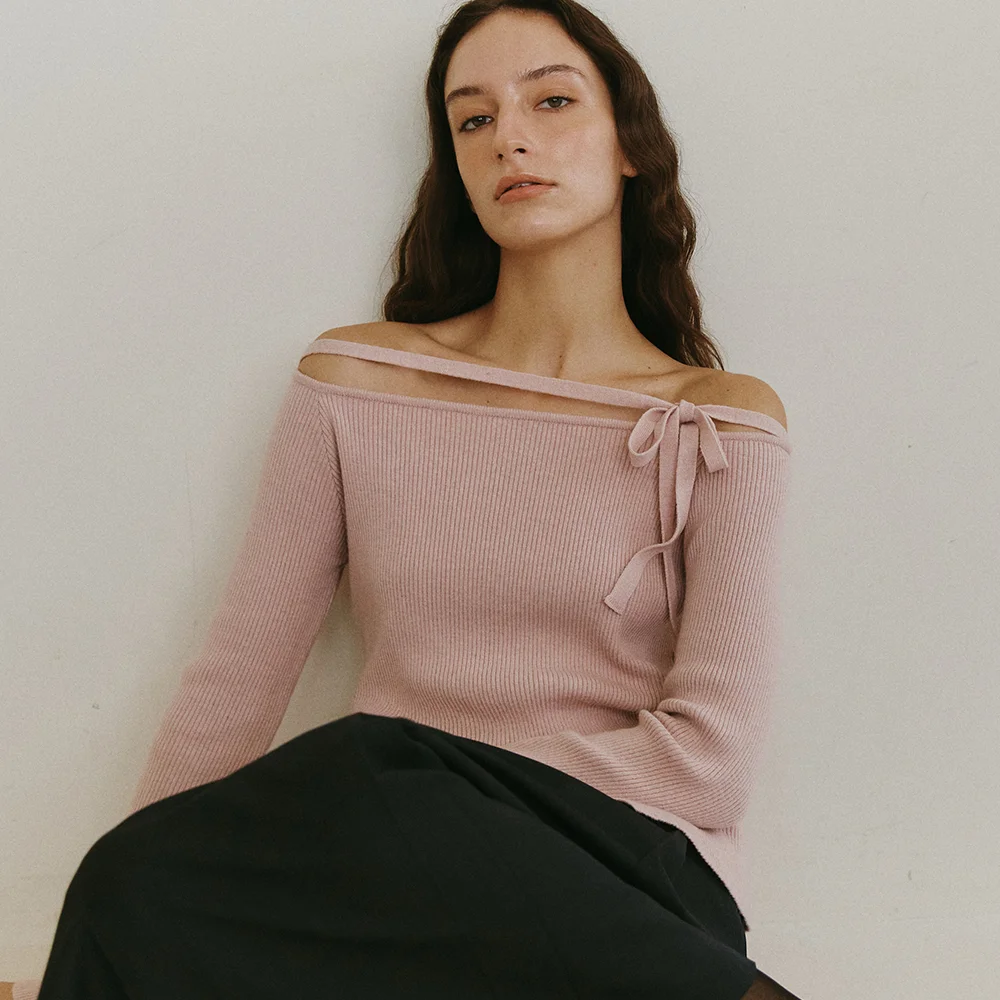 comos 1231 boat neck 2-way tie knit (pink)
