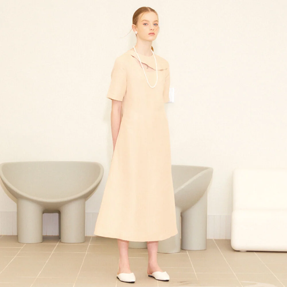 ROUND SLIT LINEN DRESS (BEIGE)