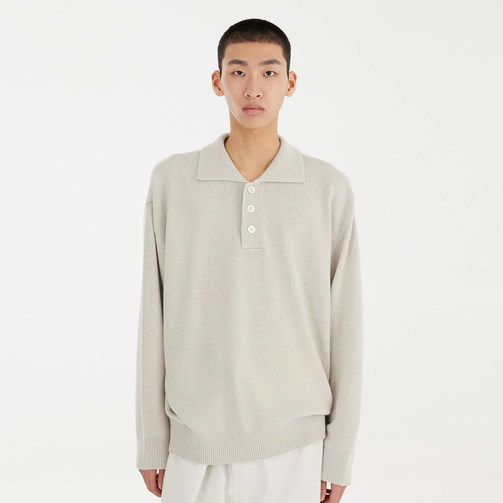 Knit Collar T-shirt - Light Grey