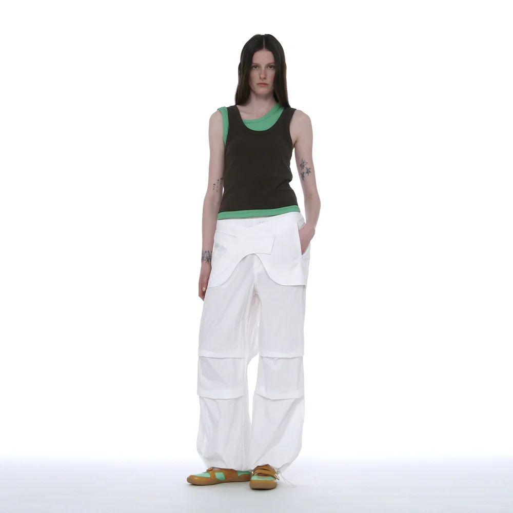 BELTED LAYERED PARACHUTE PANTS_WHITE