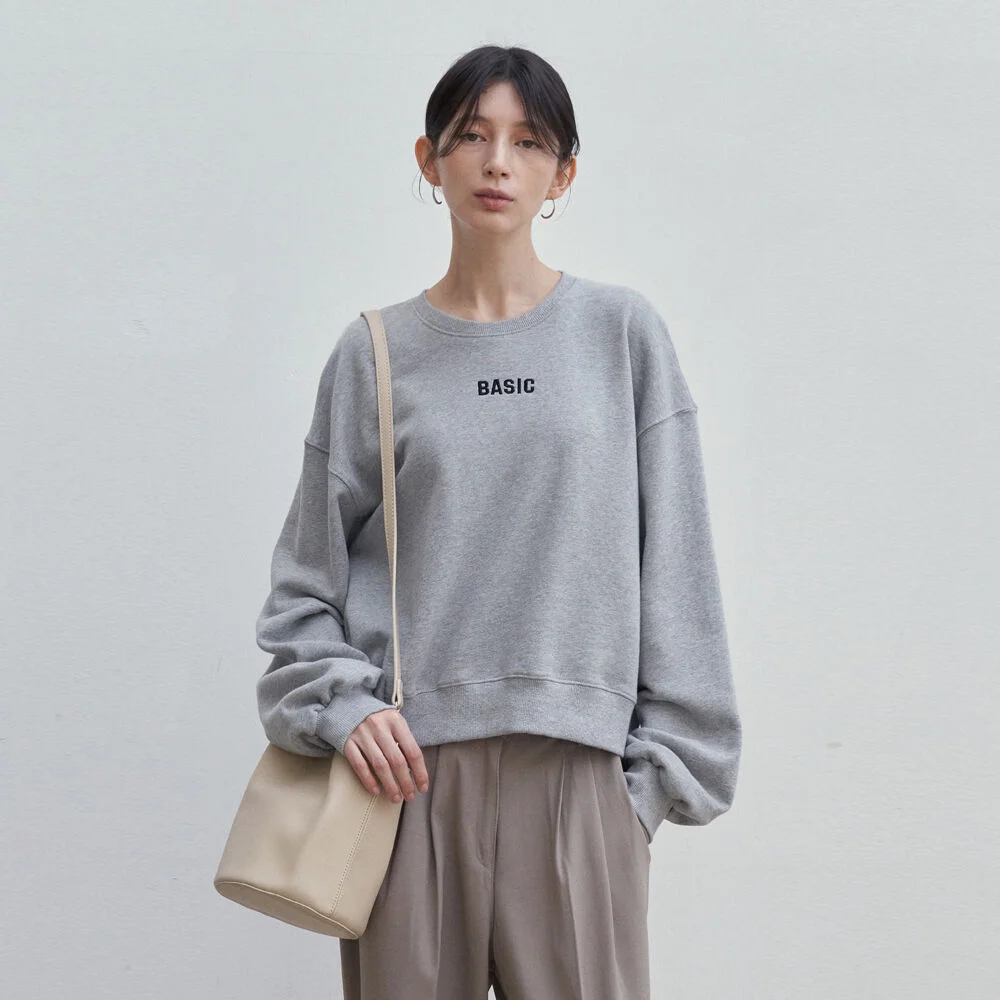 SOLID LETTERING SWEATSHIRT_MELANGE GRAY