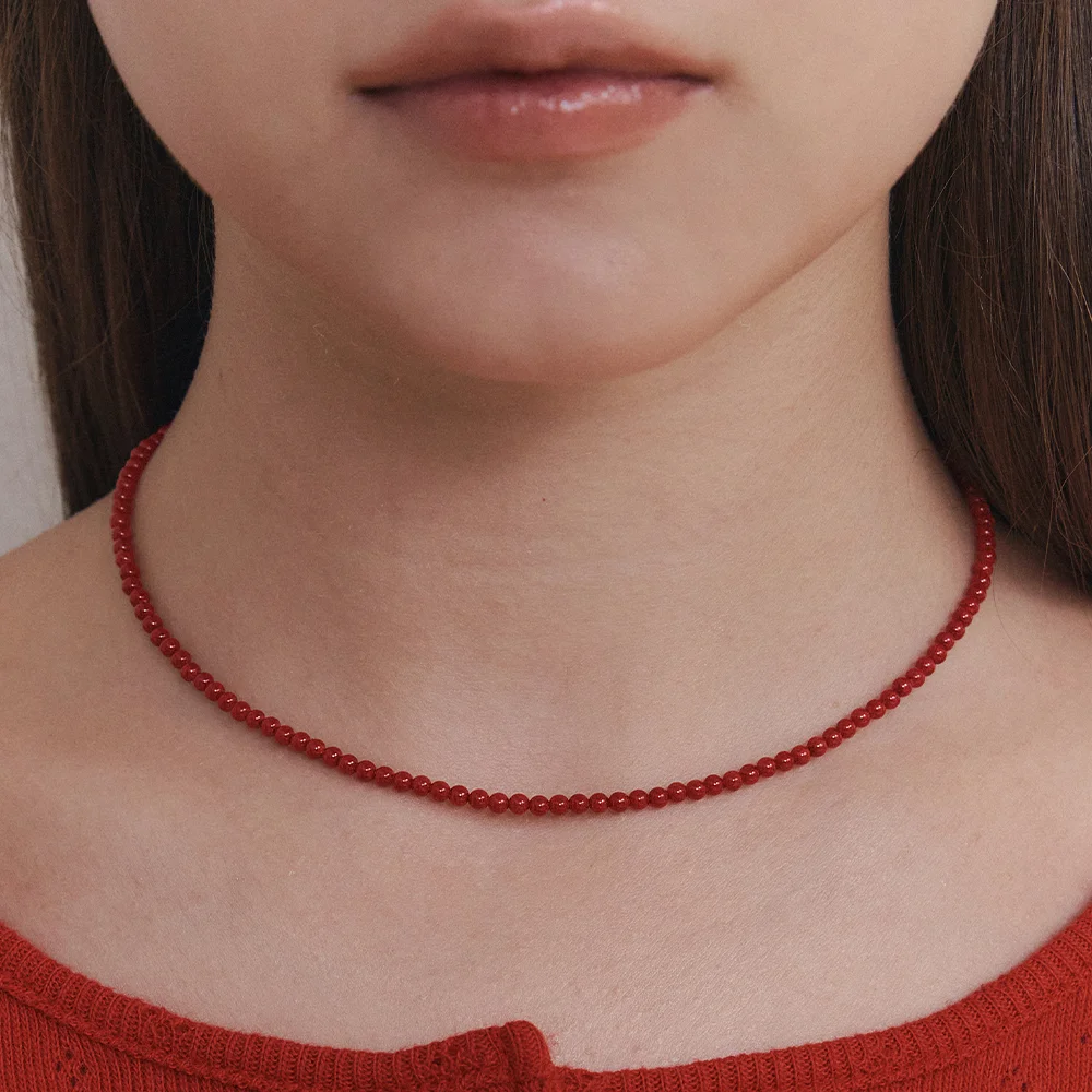 Rouge Belle Red Ball Necklace. NA1690