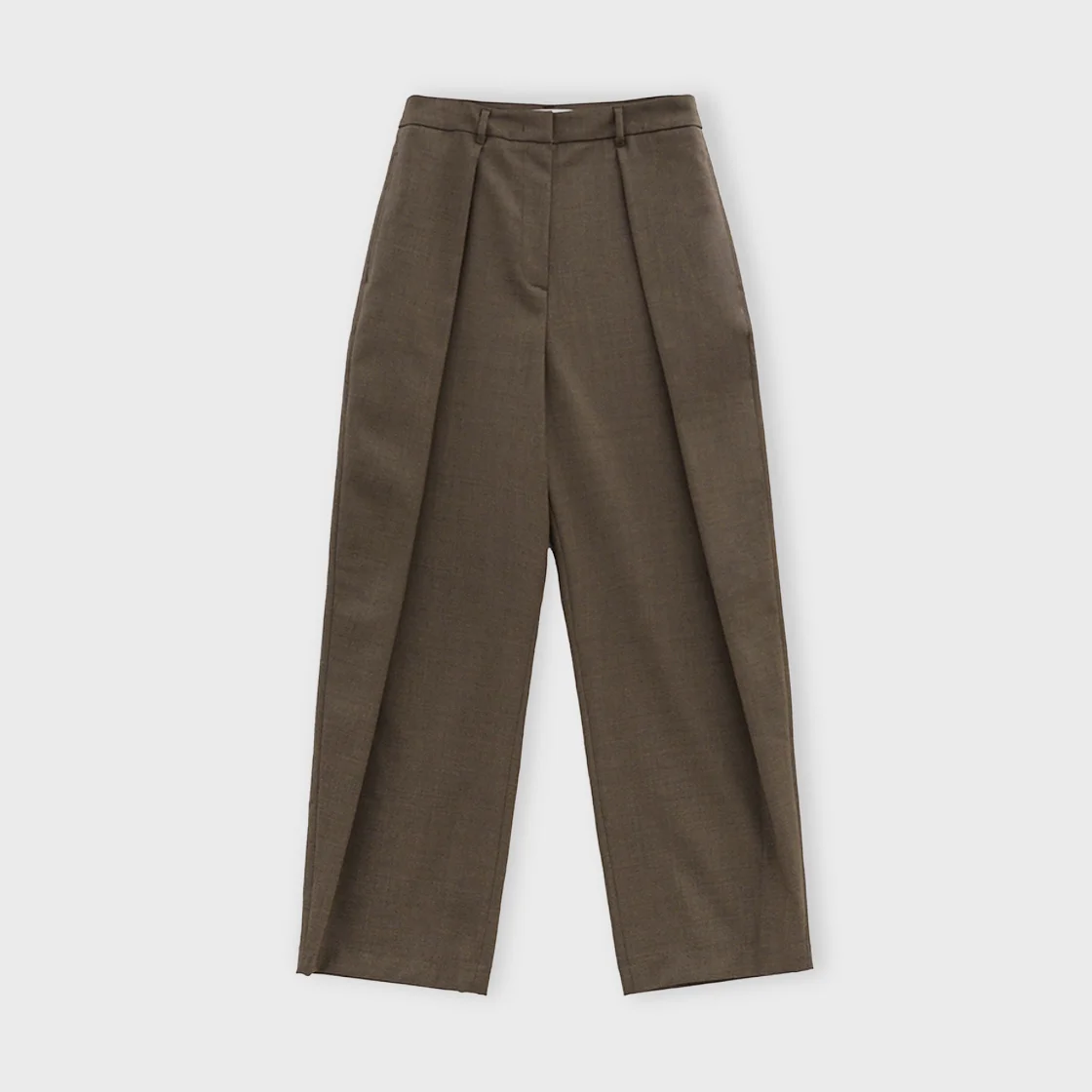 W Wool Pleats Pants, Brown