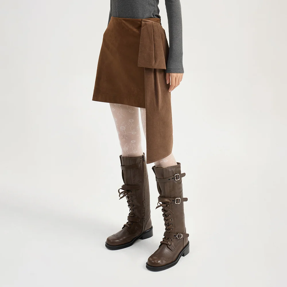 Ribbon Point Suede Mini Skirt (brown) LFKAW25220BRX