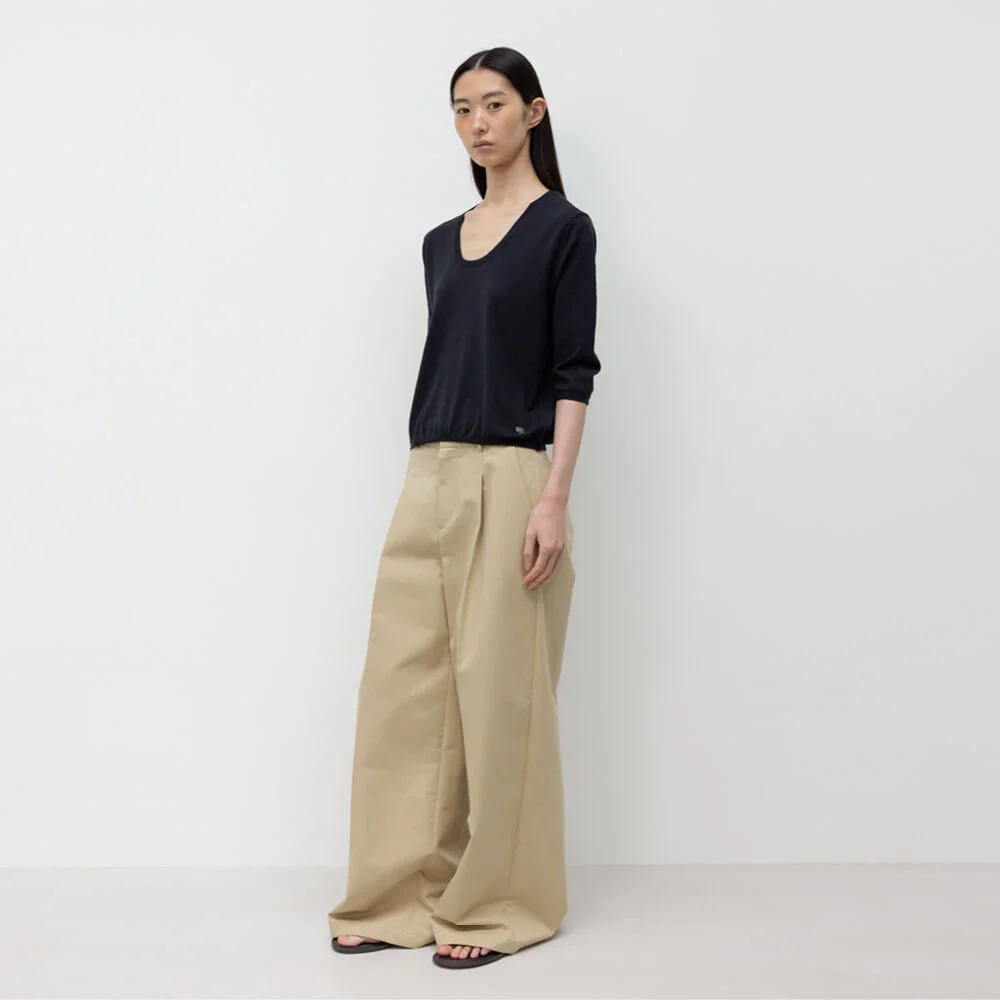 WIDE FIT COTTON PANTS / BEIGE