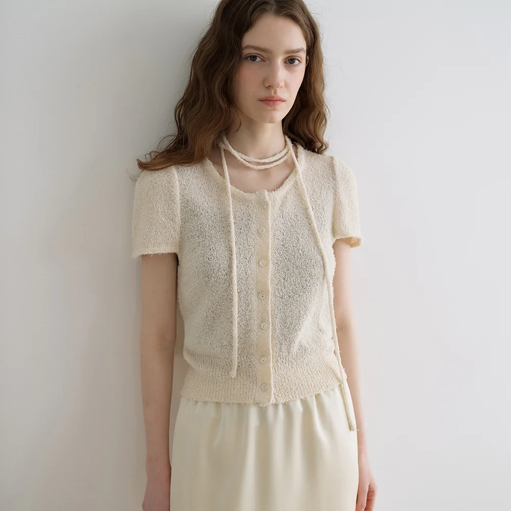 comos 1716 half sleeve tail knit cardigan (ivory)