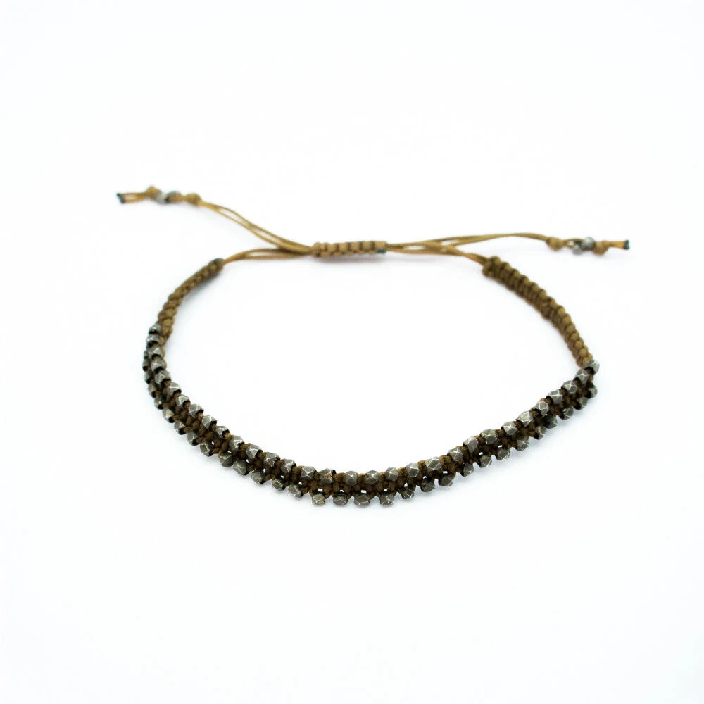 HR 280B_Silver Ball Fabric Bracelet (Khaki)