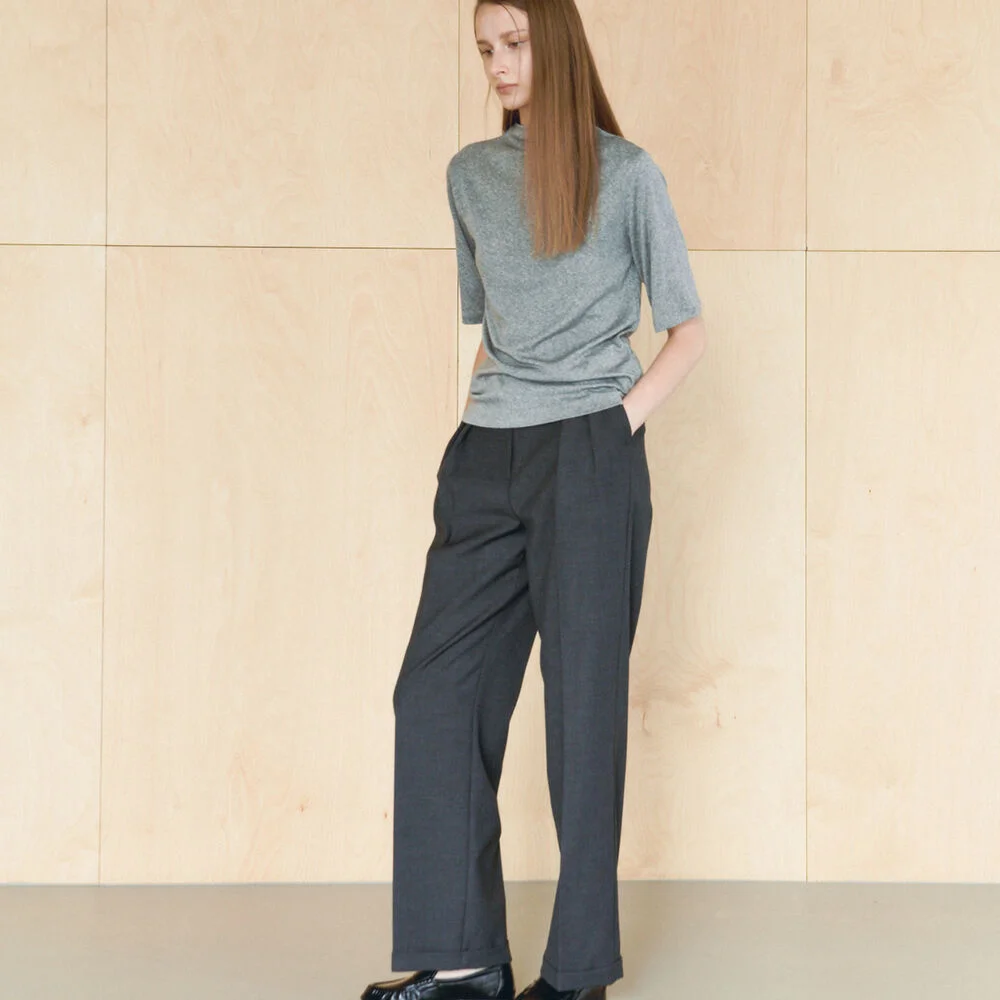 Tailored Wool Pintuck Trousers(Charcoal)