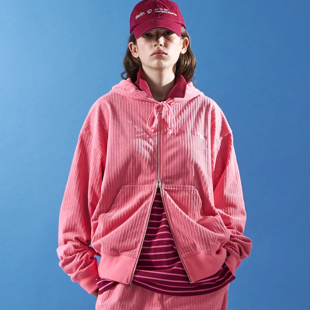 M.C UNISEX, Corduroy Hood zip-up / Pink