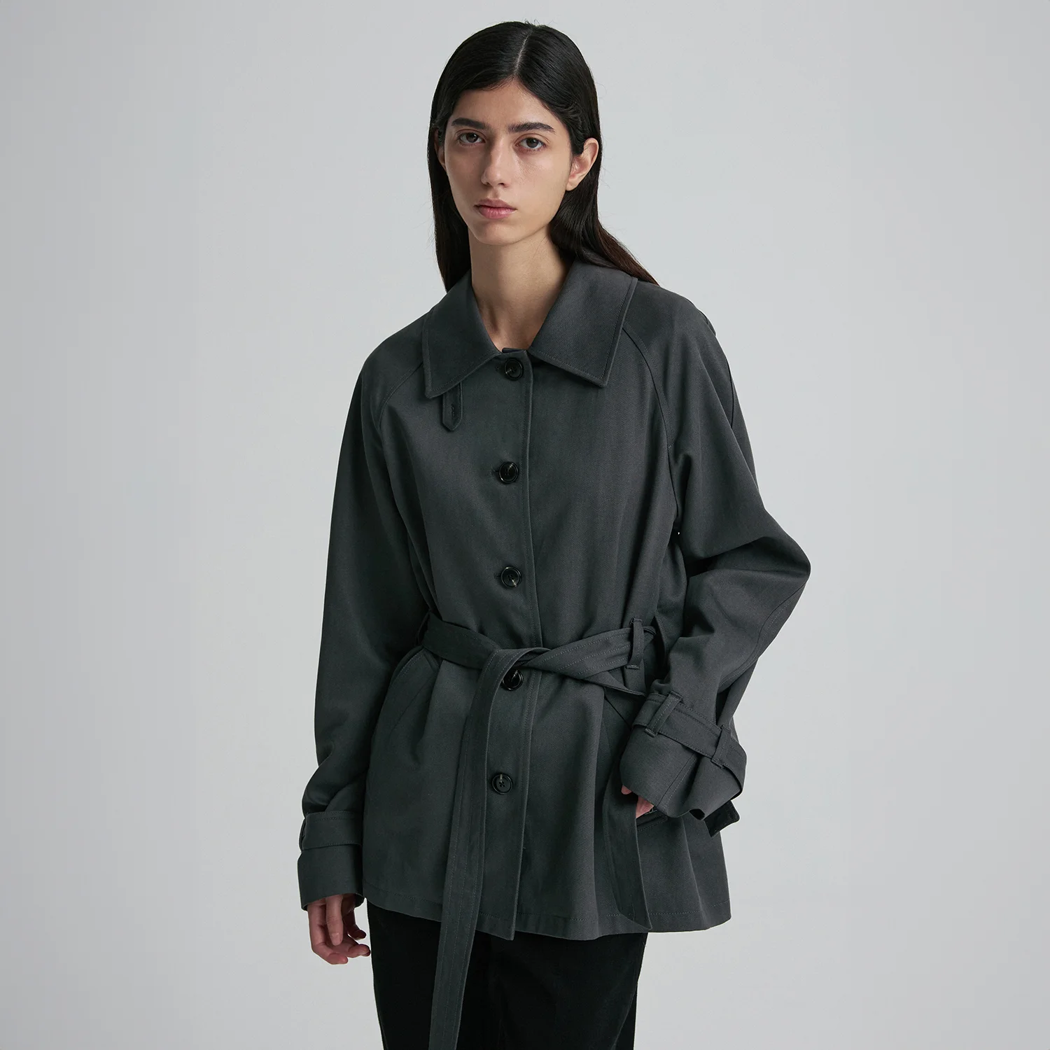 BELTED TRENCH JACKET CHARCOAL