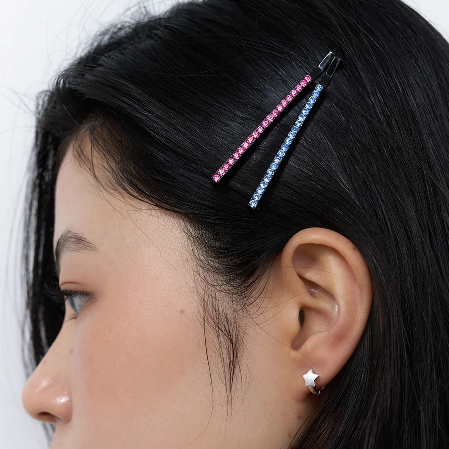 cubic sil hair pin - pink/blue