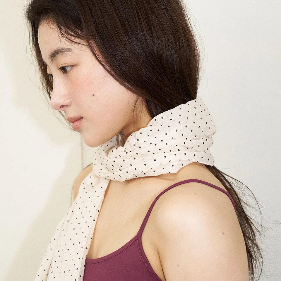dot cotton long scarf - ivory