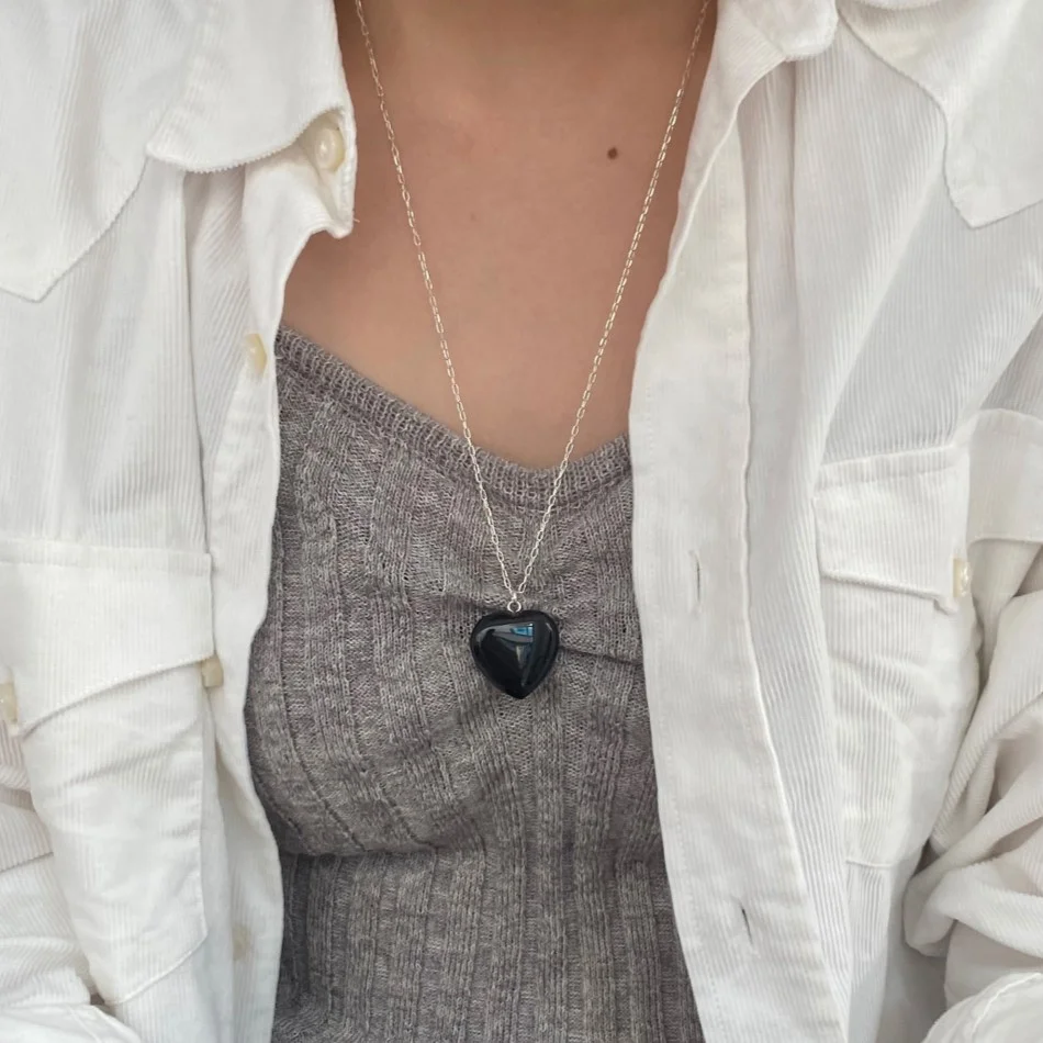 Onyx heart chain necklace Onyx 心形 鏈條 Necklace