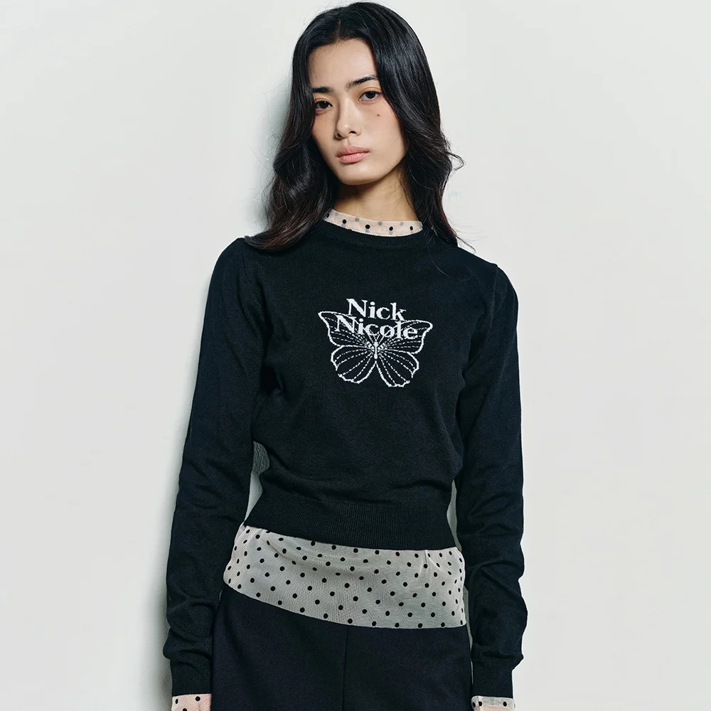 MINI BUTTERFLY SIGNATURE SLEEVE KNIT_BLACK WHITE