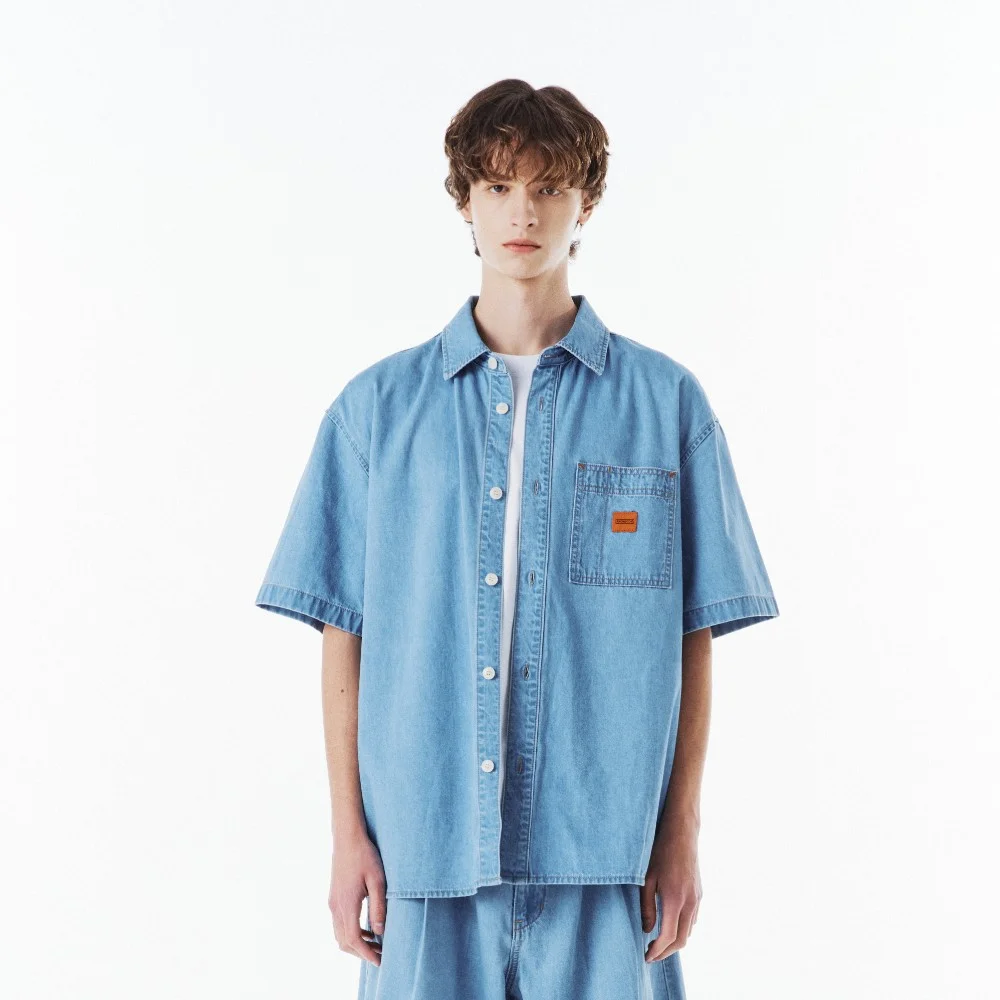 (EXCLUSIVE) DENIM SET HALF SHIRT - LIGHT INDIGO (P263USH905)