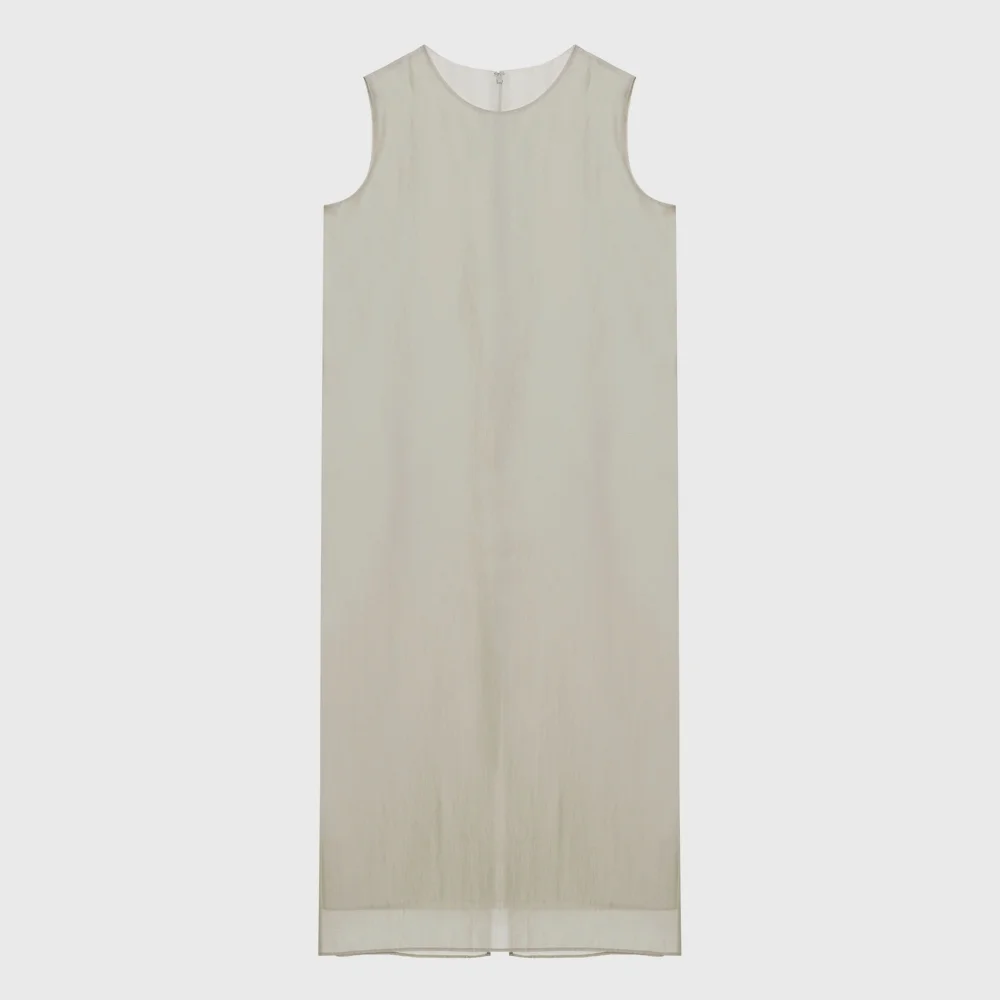 Sheer round neck dress (light gray / brown / black)