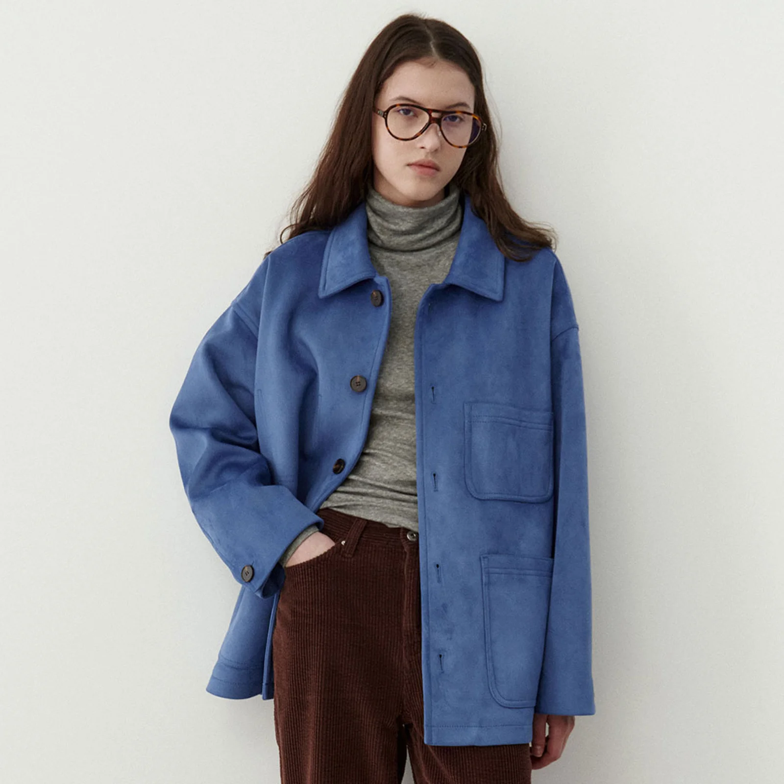 Suede Work Jacket - Blue ( Faux Leather )
