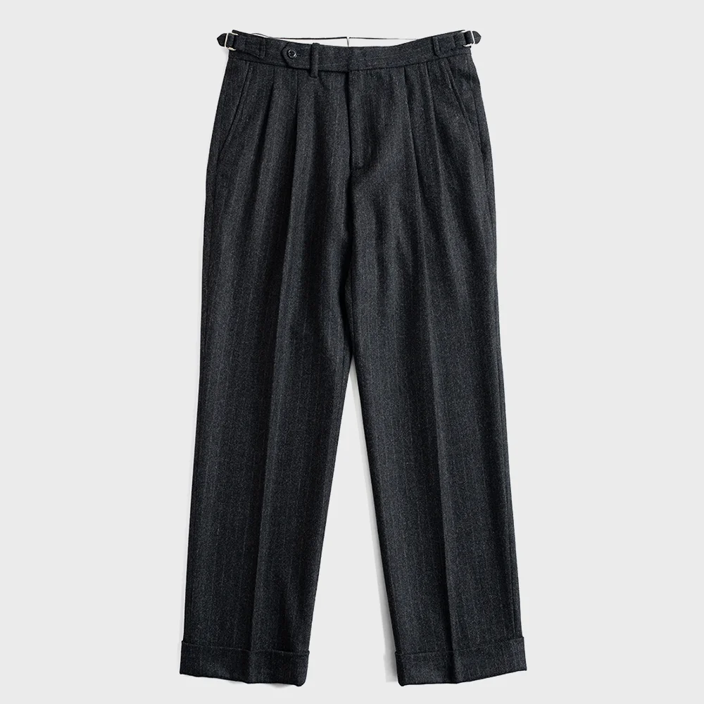 14 WOOL DOUBLE PLEATED TROUSERS (grey stripe)