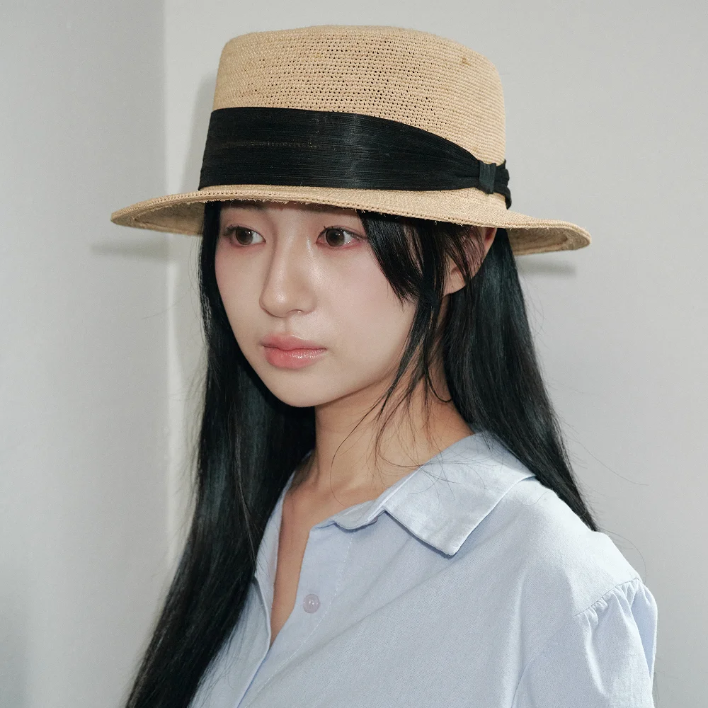 Band Raffia Boater Hat