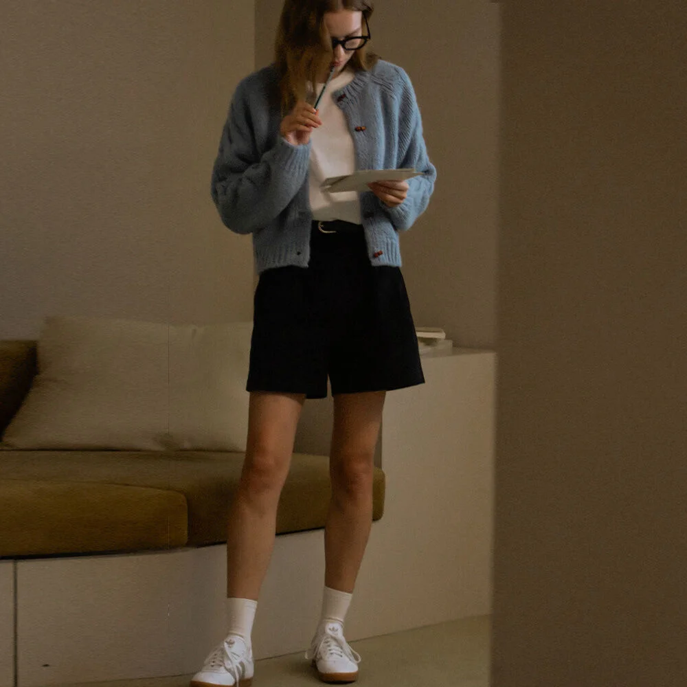 Two tuck corduroy short pants_Black