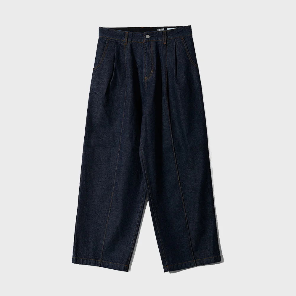 Nileblue Wide Pleats Denim Pants Dark Navy