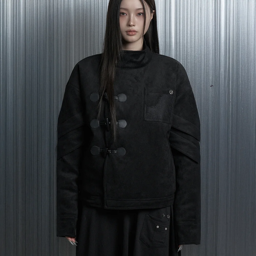 Suede Volume Over Bomber Jacket (Black)