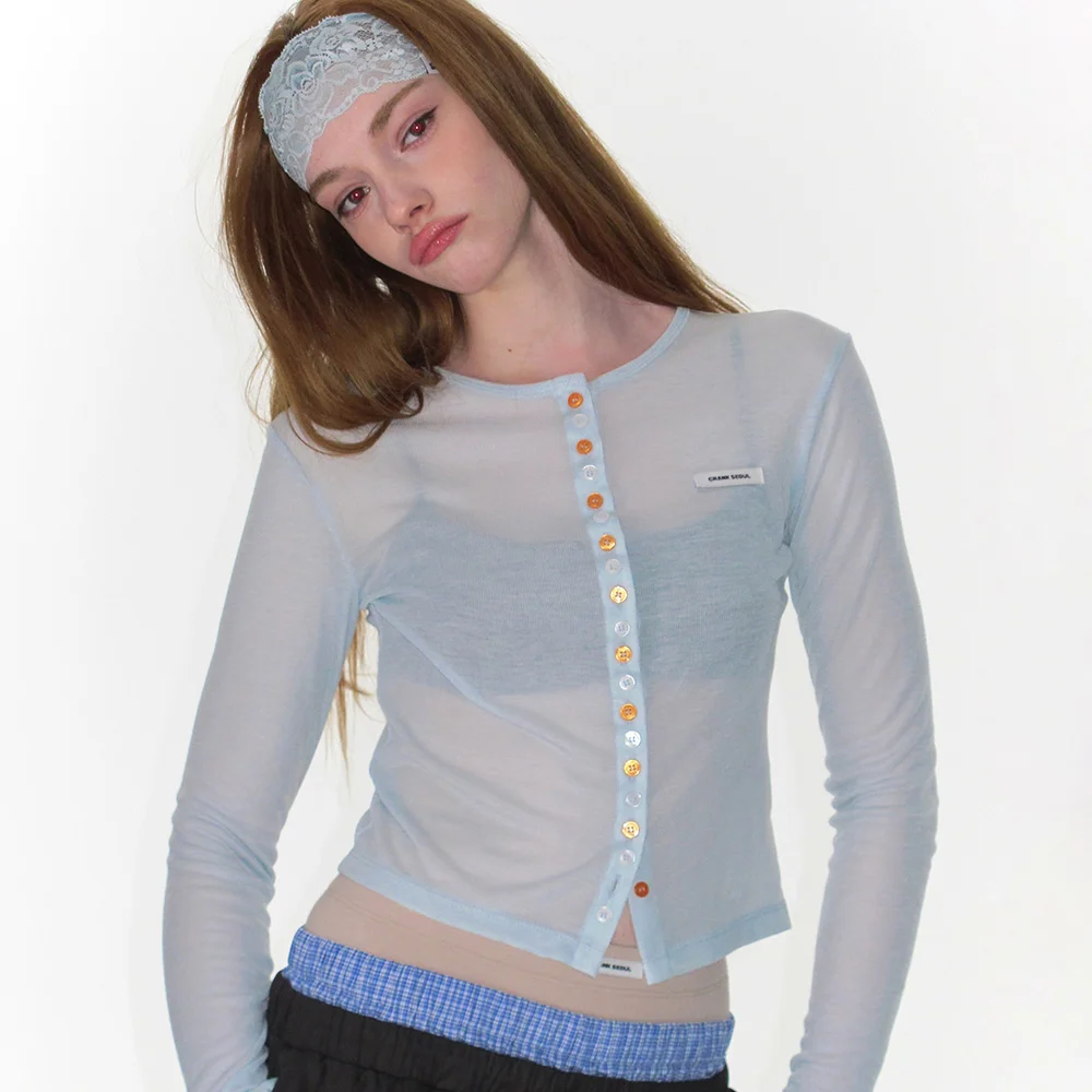 SHEER COLOR BUTTON CARDIGAN_SKY BLUE