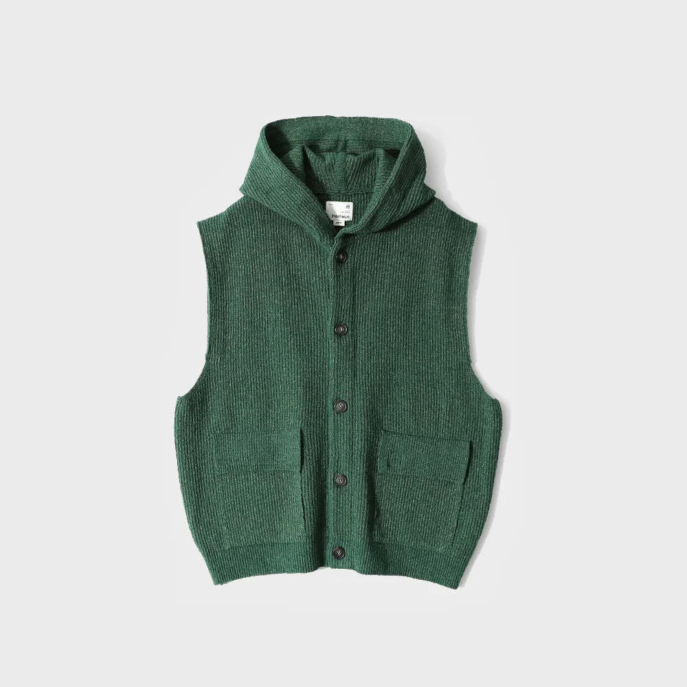 Acorn Hoodie Vest Cardigan Cotton Knit Smart Green
