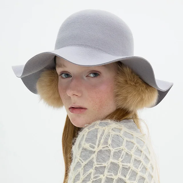 Pom Pom Flare Hat - Bluish Grey