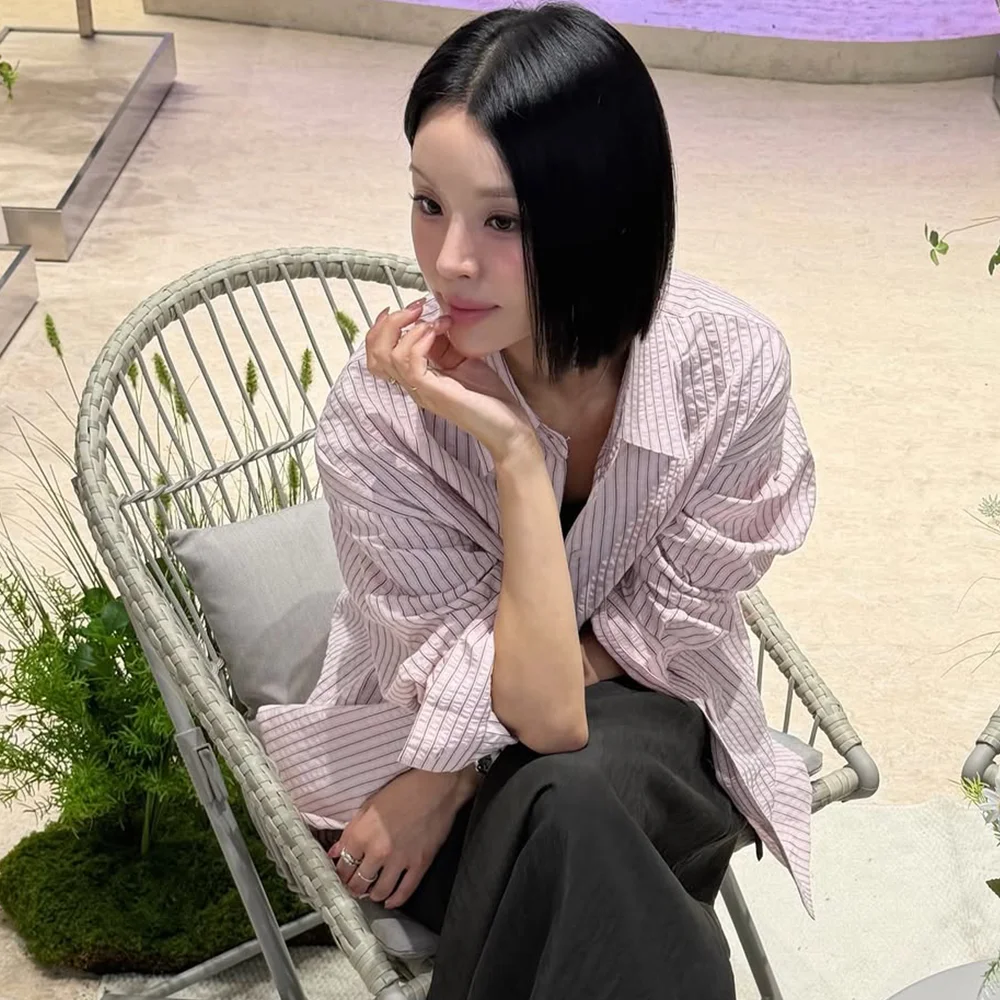 泡泡紗 寬鬆版型 條紋 襯衫