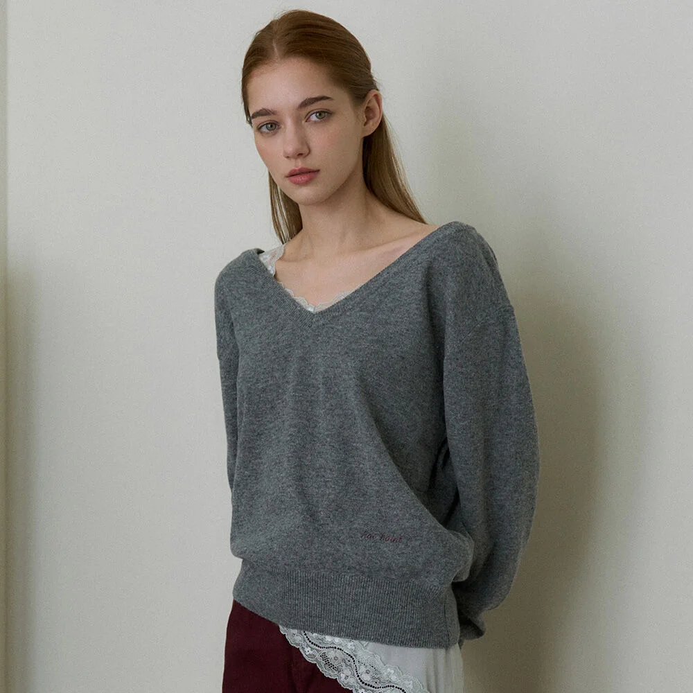 MIRET WOOL BLEND DOUBLE V-NECK KNIT 2COL_GRAY