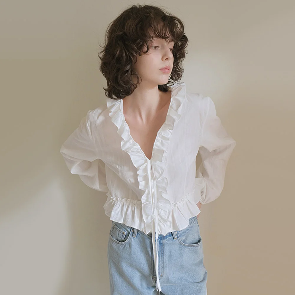 Tippy Cropped Frill Blouse - Ivory
