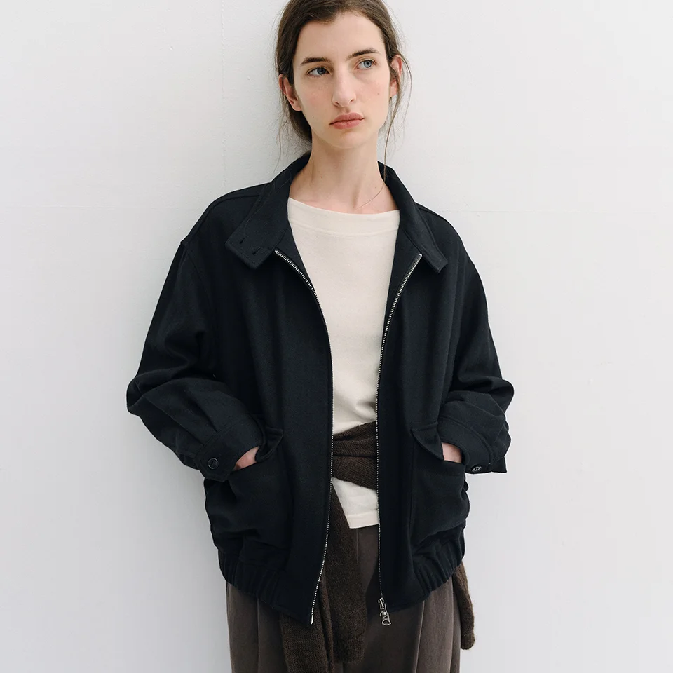 high neck wool blouson jacket (deep navy)