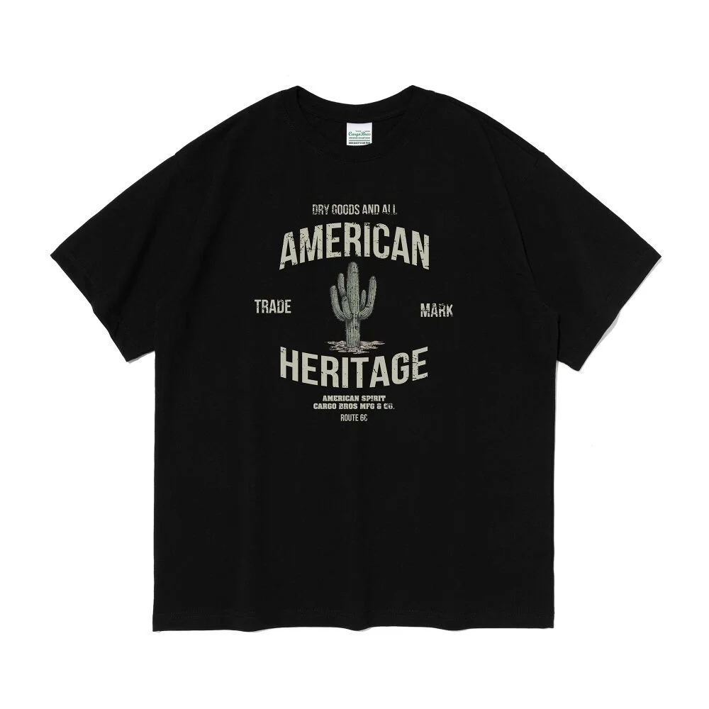 (BIGSIZE) HERITAGE CACTUS GRAPHIC SHORT SLEEVE T-SHIRT (BLACK)